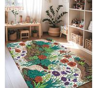 Alfombra de área suculenta, bohemia, natural, hojas, primavera, verde, pelo bajo, esponja, rectangular, alfombra de suelo para sala de estar, dormitorio, comedor, escritorio, oficina, decoración de 4