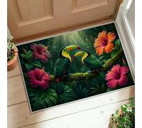 Alfombra de área Tucán, hojas de hibisco tropicales vibrantes, color verde, pelo bajo, alfombra para interiores, no se desprende, decoración de baño, lavandería, cocina, entrada, 2 x 3 pies