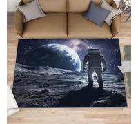 Alfombra de astronauta para sala de estar, alfombra grande de 160 x 200 pulgadas, diseño de planeta y aventura espacial para sala de estar, lavable, antideslizante, suave, para decoración del hogar