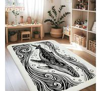 Alfombra de ballena, diseño de ondas artísticas marinas, burbujas, color negro, antideslizante, estética, rectangular, para el hogar, sala de estar, dormitorio, dormitorio, cocina, decoración de 4 x 6