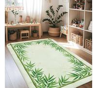 Alfombra de bambú natural, minimalista, borde de hojas, primavera, verde, pelo bajo, esponja, para interiores, alfombras que no se desprenden, para sala de estar, dormitorio, pasillo, escritorio