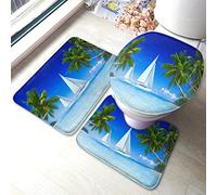 Alfombra De Baño 3 Piezas 3D Sailboats Tropical White Ships Beach Summer Beautiful Exoticism Island Juego De 3 Alfombras Transpirable Alfombrilla Antideslizante Alfombra Ducha para Salón Cocina
