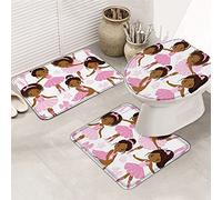 Alfombra De Baño 3 Piezas African Black Girl Ballet Dance,Pink Skirt Star Bow Juego De 3 Alfombras Antideslizante Alfombrilla Absorbente Alfombra Ducha para Dormitorio Cocina Salón