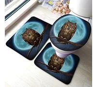 Alfombra De Baño 3 Piezas An Owl of The Moon Fairy Blue Full Moon A Staring Owl Alfombrilla Antideslizante Juego De 3 Alfombras Transpirable Alfombra Ducha para Salón Cocina Dormitorio