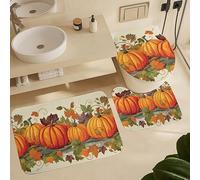 Alfombra De Baño 3 Piezas Autumn Pumpkin and Leaves Juego De 3 Alfombras Antideslizante Alfombrilla Transpirable Alfombra Ducha para Dormitorio Salón Cocina
