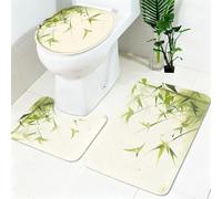Alfombra de Baño 3 Piezas bambú Verde y Golondrinas Antideslizante Absorbente Verde Juego de Alfombrillas de Baño con Contorno en U y Funda WC, Suave Lavable para Baño y Hogar