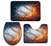 Alfombra De Baño 3 Piezas Baseball with Fire and Water Print Alfombrilla Cómoda Juego de 3 alfombras Antideslizante Alfombra Ducha para Entrada Dormitorio Piso