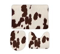 Alfombra De Baño 3 Piezas Brown White Cow Fur Skin Print Alfombra Ducha Antideslizante Juego De 3 Alfombras Absorbente Alfombrilla para Salón Entrada Dormitorio