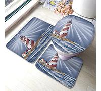 Alfombra De Baño 3 Piezas Candy Cane Lighthouse Illuminating The Night Juego De 3 Alfombras Transpirable Alfombrilla Antideslizante Alfombra Ducha para Dormitorio Entrada Salón