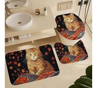 Alfombra De Baño 3 Piezas Cat Fall Cute Kitty Fall Juego De 3 Alfombras Cómoda Alfombrilla Antideslizante Alfombra Ducha para Entrada Dormitorio Salón