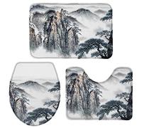 Alfombra De Baño 3 Piezas Chinese Ink Style Alfombrilla Antideslizante Juego de 3 alfombras Cómoda Alfombra Ducha para Entrada Cocina Dormitorio