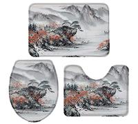 Alfombra De Baño 3 Piezas Chinese Ink Style Juego de 3 alfombras Antideslizante Alfombra Ducha Absorbente Alfombrilla para Piso Entrada Dormitorio