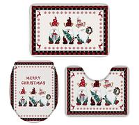 Alfombra De Baño 3 Piezas Christmas Cute Gnomes with Gifts, Black and Red Grid Alfombra Ducha Transpirable Alfombrilla Cómoda Juego De 3 Alfombras para Cocina Dormitorio Entrada