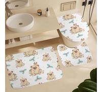 Alfombra De Baño 3 Piezas Christmas Cute Puppies Santa Claus Dogs Alfombra Ducha Antideslizante Alfombrilla Absorbente Juego De 3 Alfombras para Cocina Dormitorio Entrada