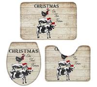 Alfombra De Baño 3 Piezas Christmas Farm Animals Print Alfombra Ducha Antideslizante Juego de 3 alfombras Lavable Alfombrilla para Piso Cocina Dormitorio