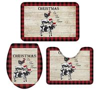 Alfombra De Baño 3 Piezas Christmas Farm Animals Print Juego de 3 alfombras Antideslizante Alfombra Ducha Cómoda Alfombrilla para Entrada Piso Cocina