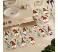 Alfombra De Baño 3 Piezas Christmas Gnomes Cute Berries Nut Tree Alfombrilla Transpirable Juego De 3 Alfombras Cómoda Alfombra Ducha para Salón Dormitorio Cocina