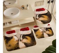 Alfombra De Baño 3 Piezas Christmas Guinea Pigs Alfombra Ducha Cómoda Alfombrilla Transpirable Juego De 3 Alfombras para Cocina Dormitorio Entrada