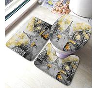 Alfombra De Baño 3 Piezas City Landscape Paris France Eiffel Tower Couple Umbrella Street Black White Yellow Juego De 3 Alfombras Antideslizante Alfombrilla Absorbente Alfombra Ducha para Salón