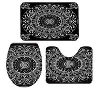 Alfombra De Baño 3 Piezas Classic Mandala Pattern Black and White Alfombra Ducha Cómoda Juego De 3 Alfombras Absorbente Alfombrilla para Salón Entrada Dormitorio
