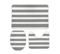 Alfombra De Baño 3 Piezas Classic Stripes Gray and White Alfombrilla Antideslizante Alfombra Ducha Absorbente Juego De 3 Alfombras para Cocina Entrada Salón