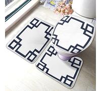 Alfombra De Baño 3 Piezas Classical Square White and Navy Blue Greek Key Art Print Juego De 3 Alfombras Antideslizante Alfombrilla Cómoda Alfombra Ducha para Cocina Dormitorio Salón
