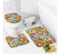 Alfombra De Baño 3 Piezas Cute Animals Colorful Cartoon Juego De 3 Alfombras Absorbente Alfombrilla Cómoda Alfombra Ducha para Entrada Salón Dormitorio