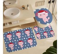 Alfombra De Baño 3 Piezas Cute Axolotl with Santa Hat Christmas Alfombra Ducha Transpirable Alfombrilla Antideslizante Juego De 3 Alfombras para Entrada Salón Dormitorio