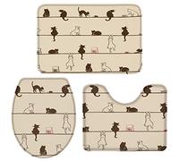 Alfombra De Baño 3 Piezas Cute Cat and Mouse Print Alfombrilla Cómoda Alfombra Ducha Antideslizante Juego de 3 alfombras para Dormitorio Entrada Cocina