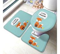 Alfombra De Baño 3 Piezas Cute Fox Various Poses with Leaves and Flowers Cartoon Alfombra Ducha Transpirable Alfombrilla Antideslizante Juego De 3 Alfombras para Cocina Salón Dormitorio