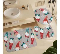 Alfombra De Baño 3 Piezas Cute Gnomes Candy Cane Merry Christmas Juego De 3 Alfombras Transpirable Alfombrilla Cómoda Alfombra Ducha para Entrada Cocina Salón