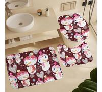 Alfombra De Baño 3 Piezas Cute Pink Snowmen Merry Christmas Heart Juego De 3 Alfombras Transpirable Alfombra Ducha Cómoda Alfombrilla para Dormitorio Cocina Entrada