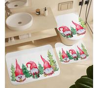 Alfombra De Baño 3 Piezas Cute Scandinavian Christmas Gnomes Evergreen Juego De 3 Alfombras Transpirable Alfombrilla Cómoda Alfombra Ducha para Cocina Dormitorio Entrada
