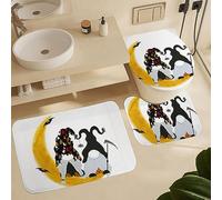 Alfombra De Baño 3 Piezas Cute Witch GNOME On The Moon Happy Halloween Alfombra Ducha Transpirable Alfombrilla Cómoda Juego De 3 Alfombras para Cocina Dormitorio Entrada