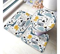 Alfombra De Baño 3 Piezas Dinosaur Cute Animals Dinosaurs with Palm Tree Rain Polka Dot Mountain Volcano Alfombra Ducha Antideslizante Alfombrilla Absorbente Juego De 3 Alfombras para Cocina
