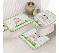 Alfombra De Baño 3 Piezas Easter Egg Pink Bunny Tail,Green Plaid Country Flower Alfombra Ducha Cómoda Alfombrilla Absorbente Juego De 3 Alfombras para Dormitorio Salón Cocina