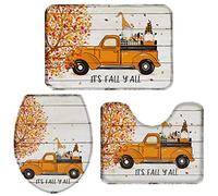 Alfombra De Baño 3 Piezas Farmhouse Truck with Dwarf and Pumpkin, Wood Plank Alfombra Ducha Absorbente Alfombrilla Antideslizante Juego De 3 Alfombras para Cocina Dormitorio Entrada