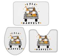 Alfombra De Baño 3 Piezas Farmhouse Truck with Gnomes and Pumpkin, White Juego De 3 Alfombras Transpirable Alfombra Ducha Cómoda Alfombrilla para Dormitorio Entrada Salón