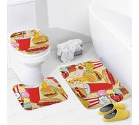Alfombra De Baño 3 Piezas Fast Food Cartoon Juego De 3 Alfombras Antideslizante Alfombrilla Absorbente Alfombra Ducha para Salón Cocina Entrada