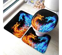 Alfombra De Baño 3 Piezas Fiery Dragons Chinese Medieval Myth Flame Blue Red Juego De 3 Alfombras Cómoda Alfombra Ducha Absorbente Alfombrilla para Entrada Dormitorio Salón