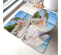 Alfombra De Baño 3 Piezas Flamingo Three Pink Flamingos On The Beach Island Juego De 3 Alfombras Cómoda Alfombrilla Absorbente Alfombra Ducha para Dormitorio Cocina Salón