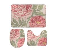 Alfombra De Baño 3 Piezas Flower Pattern Victorian Style Pink Alfombra Ducha Transpirable Alfombrilla Cómoda Juego De 3 Alfombras para Dormitorio Cocina Entrada