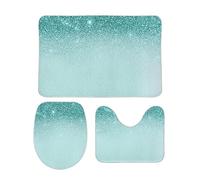 Alfombra De Baño 3 Piezas Girly Teal Blue Glitter Juego De 3 Alfombras Cómoda Alfombrilla Absorbente Alfombra Ducha para Entrada Dormitorio Cocina