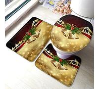 Alfombra De Baño 3 Piezas Golden Christmas Bells Holly Berry Shiny Snowflake Star Red Gold Alfombra Ducha Transpirable Alfombrilla Cómoda Juego De 3 Alfombras para Entrada Salón Cocina