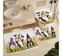 Alfombra De Baño 3 Piezas Halloween GNOME and Pumpkin Purple GNOME Alfombra Ducha Transpirable Alfombrilla Cómoda Juego De 3 Alfombras para Cocina Dormitorio Entrada