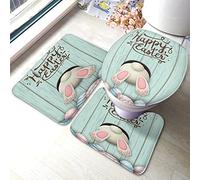 Alfombra De Baño 3 Piezas Happy Easter Bunny Bottom Easter Eggs Blue Wooden Funny Cute Alfombra Ducha Absorbente Alfombrilla Cómoda Juego De 3 Alfombras para Cocina Dormitorio Salón
