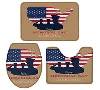 Alfombra De Baño 3 Piezas Happy Memorial Day Print Alfombra Ducha Absorbente Alfombrilla Lavable Juego de 3 alfombras para Cocina Piso Dormitorio