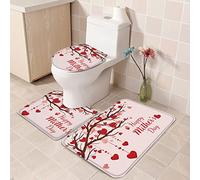 Alfombra De Baño 3 Piezas Happy Mother's Day Love Heart Tree Water Romantic Sweetheart On Pink Alfombrilla Antideslizante Alfombra Ducha Absorbente Juego De 3 Alfombras para Entrada Salón