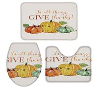 Alfombra De Baño 3 Piezas Happy Thanksgiving and Pumpkin Print Juego de 3 alfombras Cómoda Alfombrilla Absorbente Alfombra Ducha para Dormitorio Piso Cocina