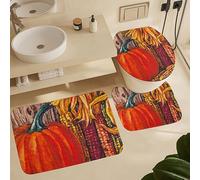 Alfombra De Baño 3 Piezas Harvest Pumpkin and Corn Juego De 3 Alfombras Transpirable Alfombrilla Cómoda Alfombra Ducha para Dormitorio Cocina Entrada